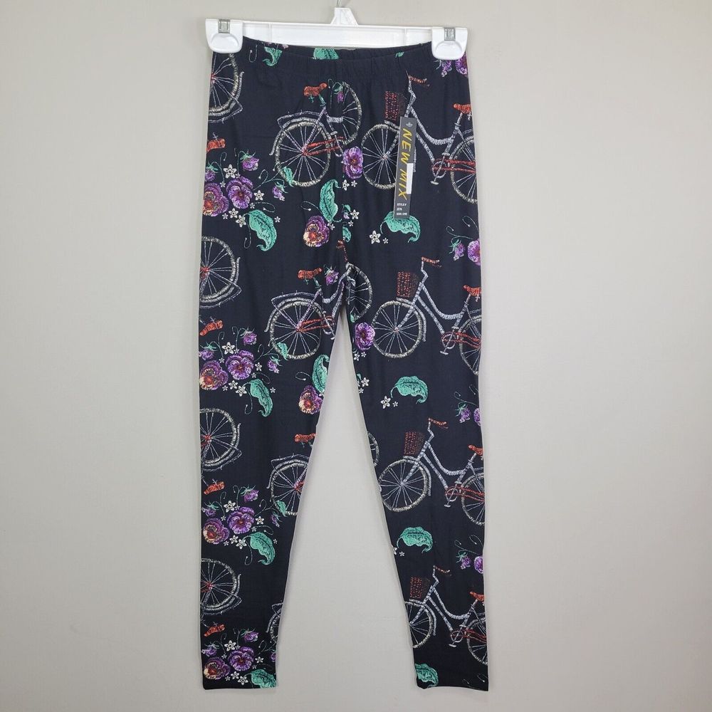 Bicycle And Floral Print Polyester Spandex Ankle Leggings One Size Fits All